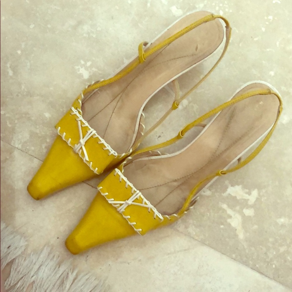Kate Spade Yellow Kitten Heel Slingback Size 8